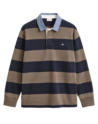 Gant - Reg Chambray Stripe Heavy Rugger Polo - Black Brown Melange